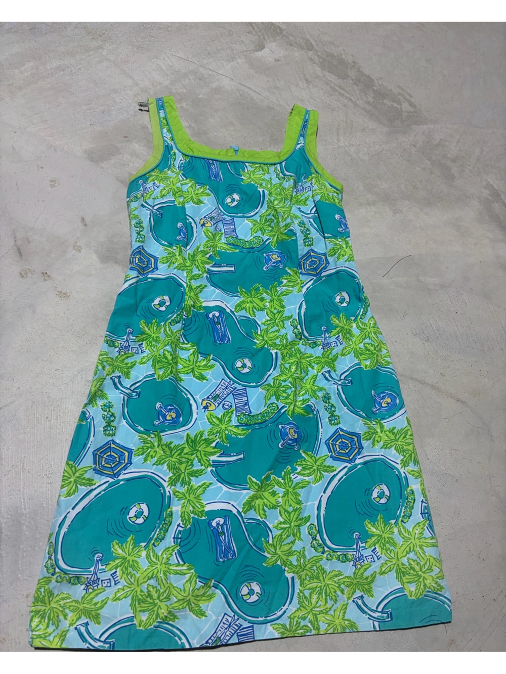 Lilly Pulitzer vintage Tropical Pool-Print Sundress in Teal and Lime 2